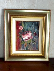 PEINTURE ORIGINALE SIGNÉE – MICHEL ÉVARISTE – HUILE AU COUTEAU – ANNÉES 1980–1990 – CADRE DORÉ VINTAGE