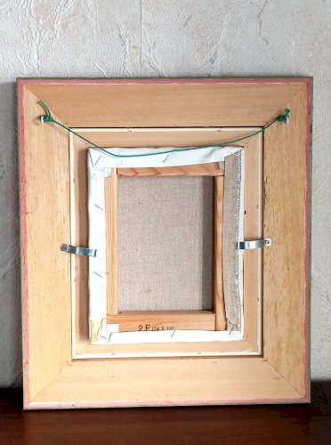 PEINTURE ORIGINALE SIGNÉE – MICHEL ÉVARISTE – HUILE AU COUTEAU – ANNÉES 1980–1990 – CADRE DORÉ VINTAGE