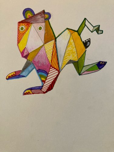 Peinture Painting 1980 Gouache Art Papier Cubiste Post Cubisme Animal Dessin