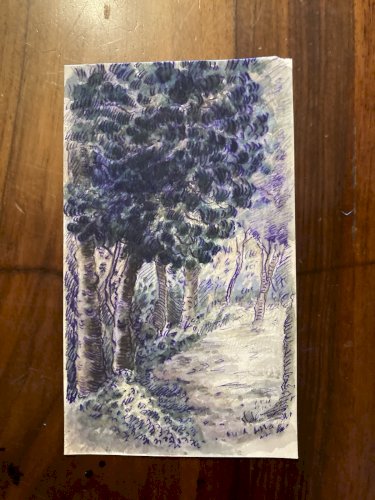 Peinture Painting Arbre Gouache XIXe 1880 Classique Paysage Original Art Old