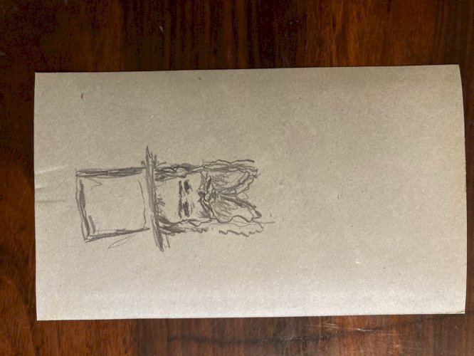 Peinture Painting Arbre Gouache XIXe 1880 Classique Paysage Original Art Village