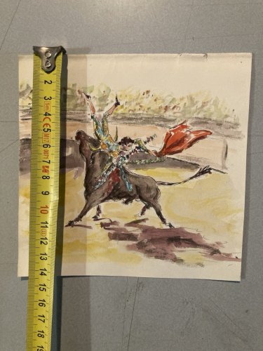 Peinture Painting Corrida Tauromachie 1960 Animal Taureau Arène Art Old Picador