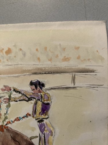 Peinture Painting Corrida Tauromachie 1960 Animal Taureau Arène Old Picador Art