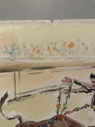 Peinture Painting Corrida Tauromachie 1960 Animal Taureau Arène Old Picador Art