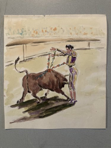 Peinture Painting Corrida Tauromachie 1960 Animal Taureau Arène Old Picador Art
