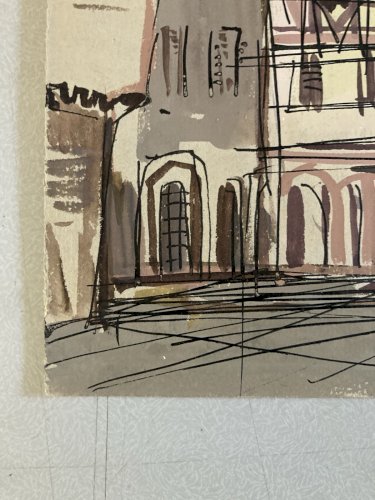 Peinture Painting Michel Henry (1928 2016) Kaysersberg 1960 Colombages Alsace