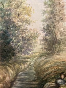 Painting Portrait Woman 19th Century 1850 Classic Landscape Original Art Old