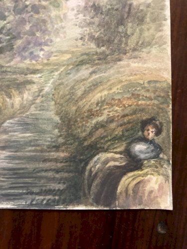 Peinture Painting Portrait Femme XIXe 1850 Classique Paysage Original Art Old