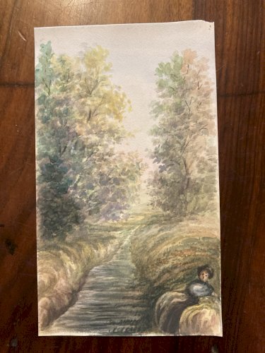 Peinture Painting Portrait Femme XIXe 1850 Classique Paysage Original Art Old