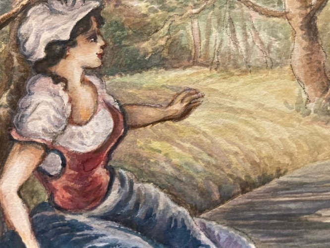 Peinture Painting Portrait Femme XIXe 1880 Classique Paysage Original Art Old