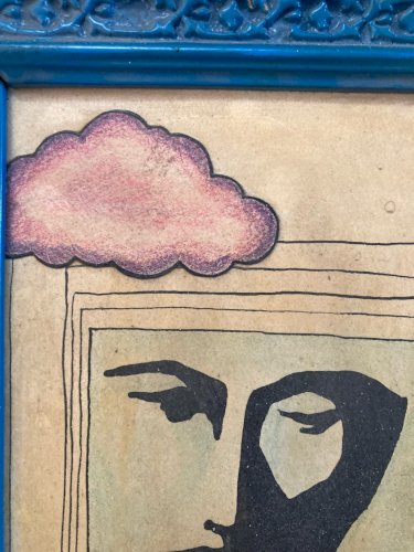 Peinture Painting Surréaliste Surrealisme 1971 HM Ancien Art Old Collage Dessin