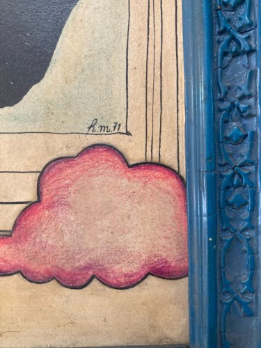 Peinture Painting Surréaliste Surrealisme 1971 HM Ancien Art Old Collage Dessin