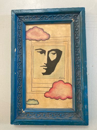 Peinture Painting Surréaliste Surrealisme 1971 HM Ancien Art Old Collage Dessin