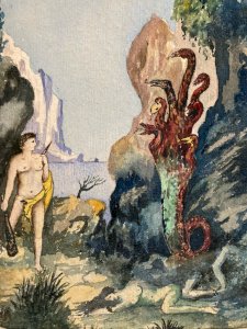 Painting Paper 1920 Mythology Heracles and the Lernaean Hydra Painting H Giraud?