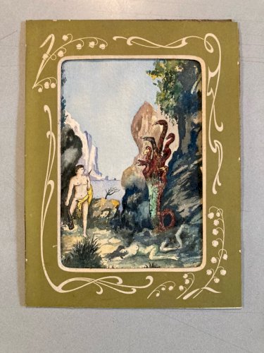 Peinture Papier 1920 Mythologie Héraclès et l’Hydre de Lerne Painting H Giraud?