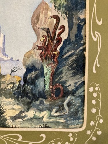 Peinture Papier 1920 Mythologie Héraclès et l’Hydre de Lerne Painting H Giraud?