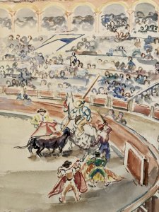 Painting Paper 1949 Painting André VILLEBOEUF Bull Bullfighting Art Painting