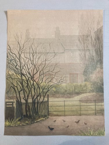 Peinture Papier 1960 Gouache Aquarelle Agnès Bradley Brouillard Angleterre