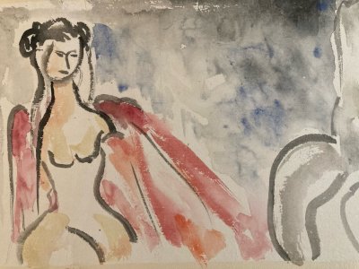 Painting Paper Watercolor Portrait Woman Expressionist Expressionism 1960