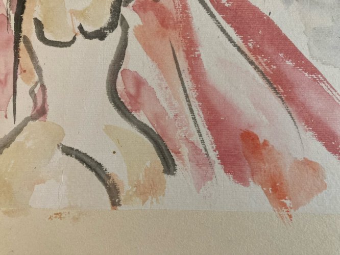 Peinture Papier Aquarelle Portrait Femme Expressionniste Expressionnisme 1960