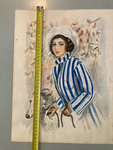 Peinture Papier Femme Élégante Art Deco Nouveau 1920 Harrison Fisher Painting