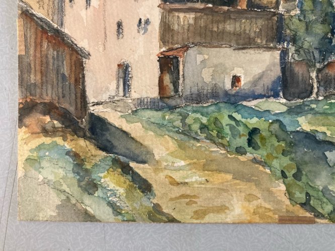 Peinture Papier Gouache Aquarelle Village 1942 Maison À Identifier Ancien