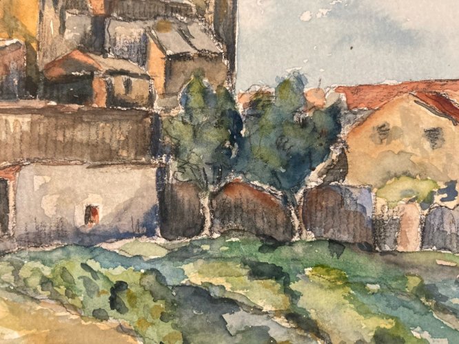 Peinture Papier Gouache Aquarelle Village 1942 Maison À Identifier Ancien