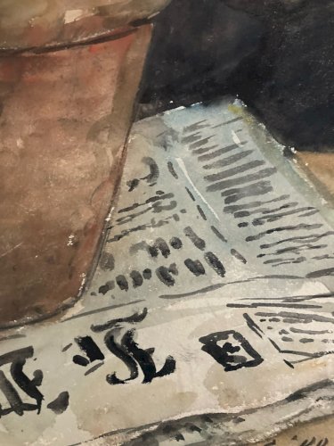 Peinture Papier Gouache Pot Fleur Art Jardin Journal Art Painting 1950 Ancien