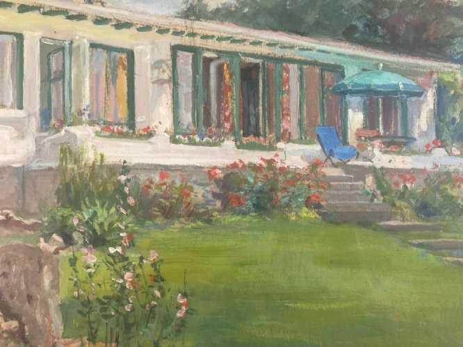 Peinture Papier Gouache Renée MOURGUE VAQUIER Fleur Art Jardin Maison Art