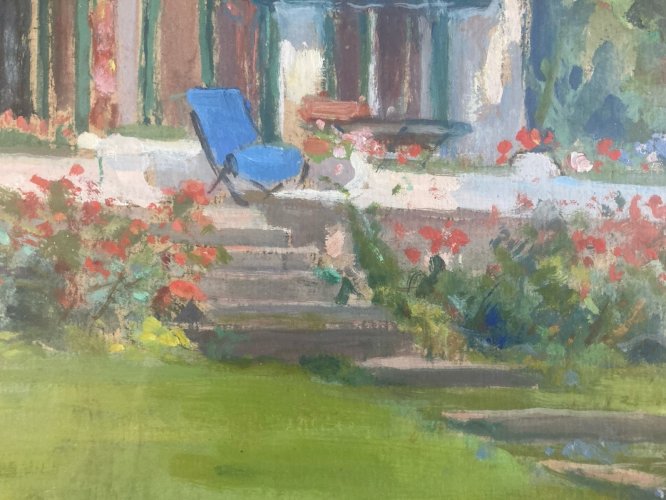 Peinture Papier Gouache Renée MOURGUE VAQUIER Fleur Art Jardin Maison Art