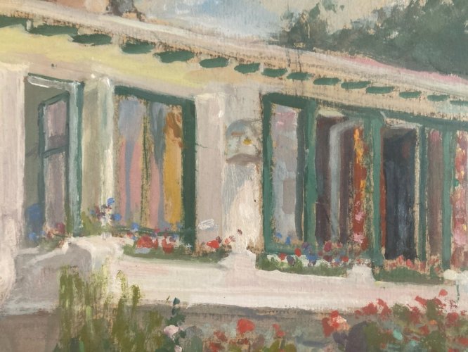 Peinture Papier Gouache Renée MOURGUE VAQUIER Fleur Art Jardin Maison Art