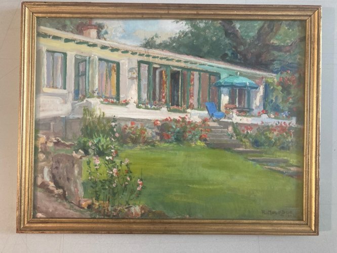 Peinture Papier Gouache Renée MOURGUE VAQUIER Fleur Art Jardin Maison Art