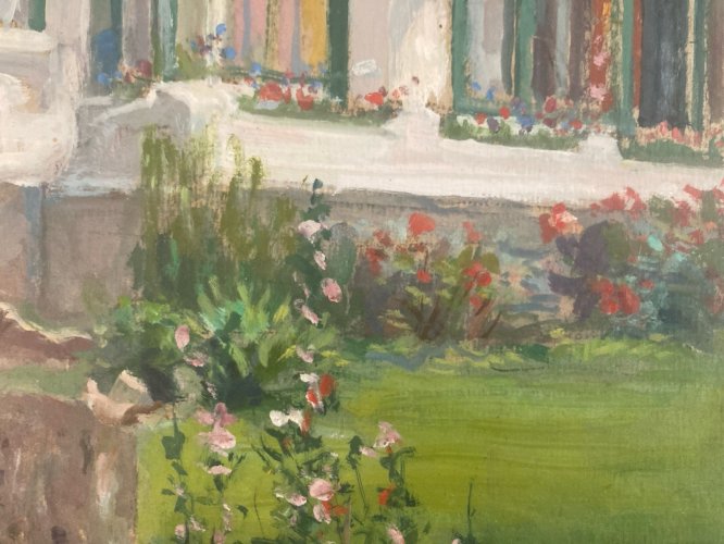 Peinture Papier Gouache Renée MOURGUE VAQUIER Fleur Art Jardin Maison Art