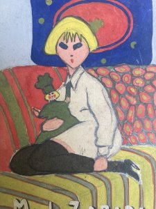 Peinture Papier Portrait Mado Zabini Marionnette Spectacle Programme 1920 Ancien