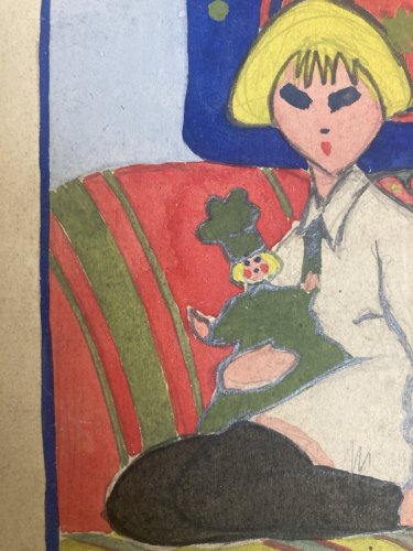 Peinture Papier Portrait Mado Zabini Marionnette Spectacle Programme 1920 Ancien