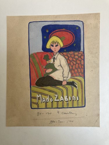 Peinture Papier Portrait Mado Zabini Marionnette Spectacle Programme 1920 Ancien
