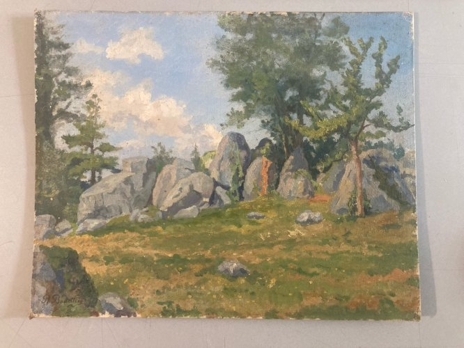 Peinture Paysage Bretagne 1930 Raphaël BOUTILLIÉ Tréveneuc Pierre Menhirs Art
