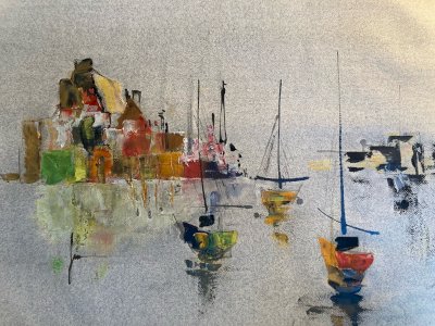 Peinture Paysage Bretagne? Huile Papier  A Identifier 1960 Mer Océan