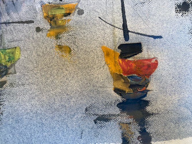 Peinture Paysage Bretagne? Huile Papier  A Identifier 1960 Mer Océan