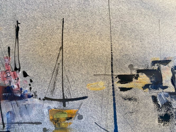 Peinture Paysage Bretagne? Huile Papier  A Identifier 1960 Mer Océan