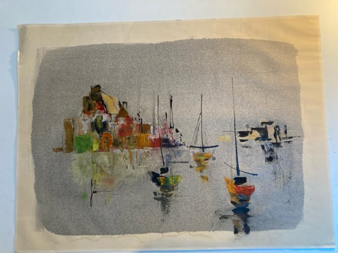 Peinture Paysage Bretagne? Huile Papier  A Identifier 1960 Mer Océan