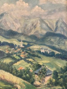 Peinture Paysage Eglise Orthodoxe Ecole Russe ? Huile Toile 1930 Art