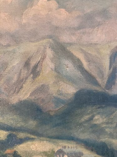 Peinture Paysage Eglise Orthodoxe Ecole Russe ? Huile Toile 1930 Art