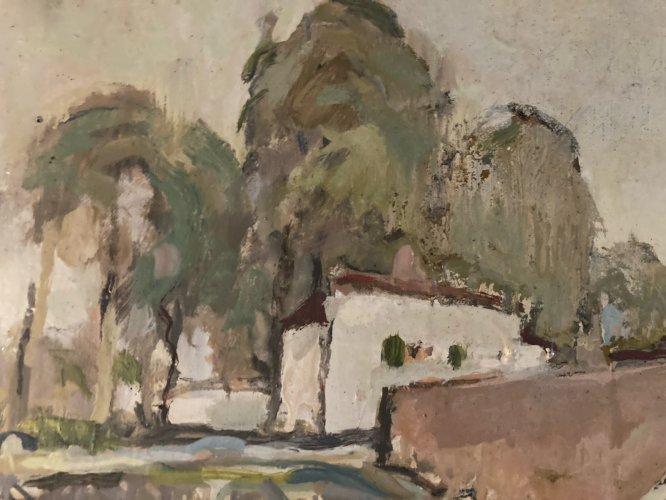 Peinture Paysage Huile 1930 Toile Écluse Toulouse Canal Du Midi Painting Ancien