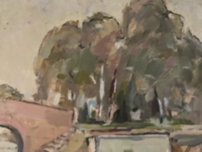 Peinture Paysage Huile 1930 Toile Écluse Toulouse Canal Du Midi Painting Ancien