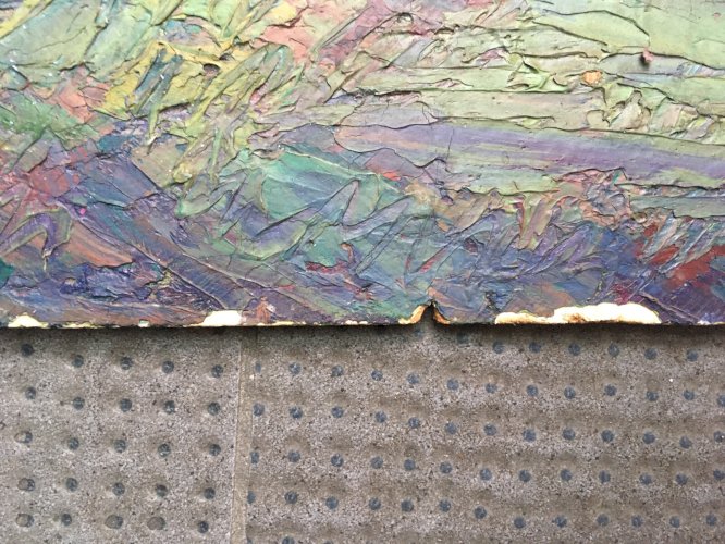 Peinture Paysage Maison immeuble 1950 Huile Sur Panneau Hsp Signé Onde