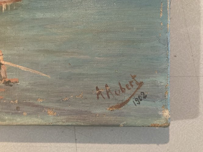 Peinture Paysage Marine Huile Toile  1902 À Aubert Mer Art Painting Marseille ?