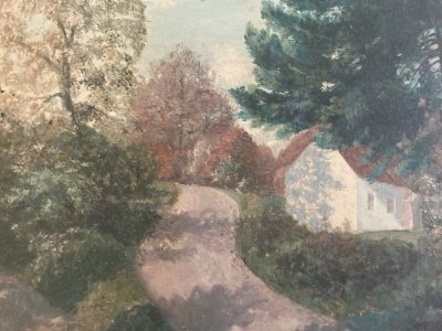 Peinture Paysage Marine Huile Toile  1920 Maison Forêt Arbre À Identifier