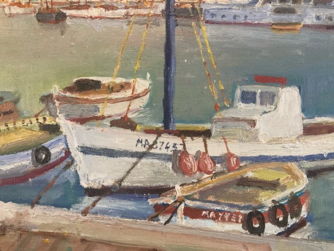 Peinture Paysage Marine Huile Toile  1970 ROD Mer Art Painting A Localiser XXe