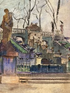 Peinture Pierre LAPRADE Statue Gouache Papier Modèle Art Deco 1950 Ancien